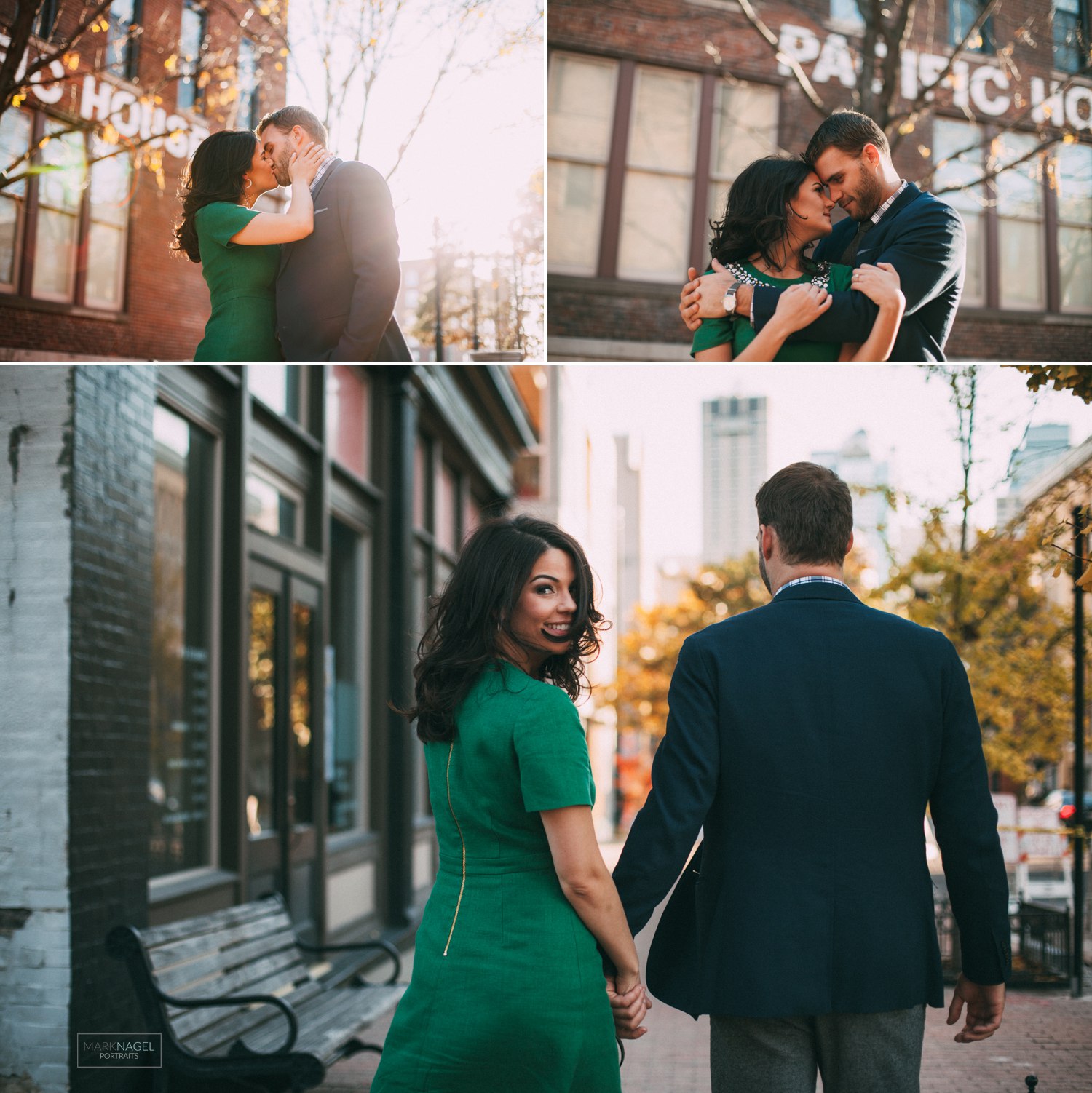 engagement photography - couple in urban river market kansas city