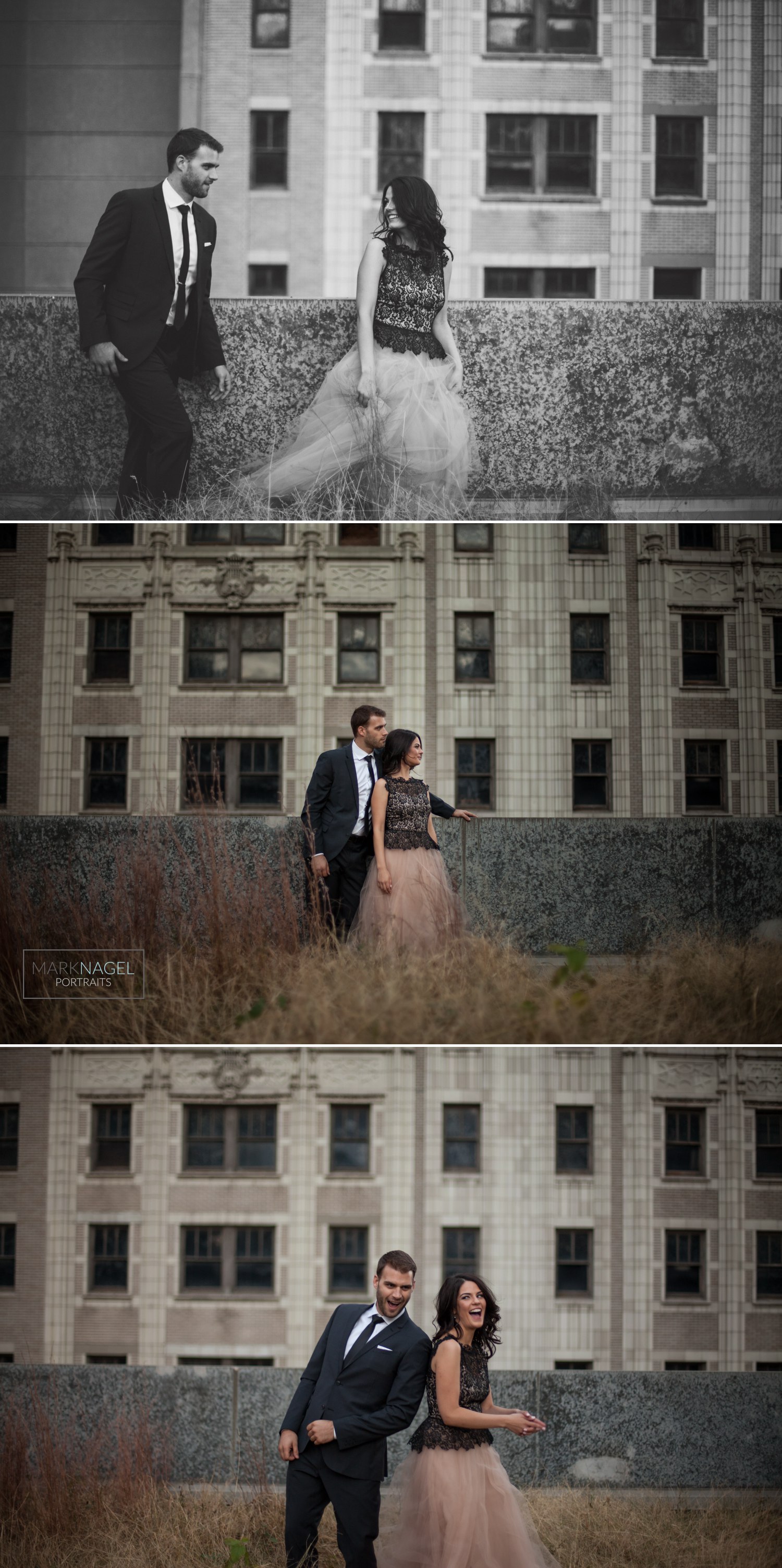 dressed up on the rooftop - engaged couple photo session in kansas city