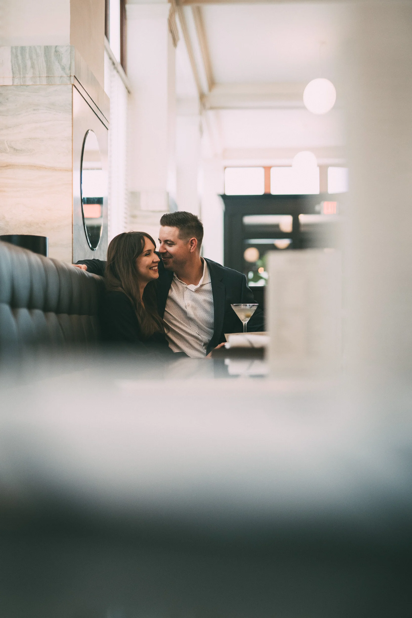 engagement session in restaurant bar
