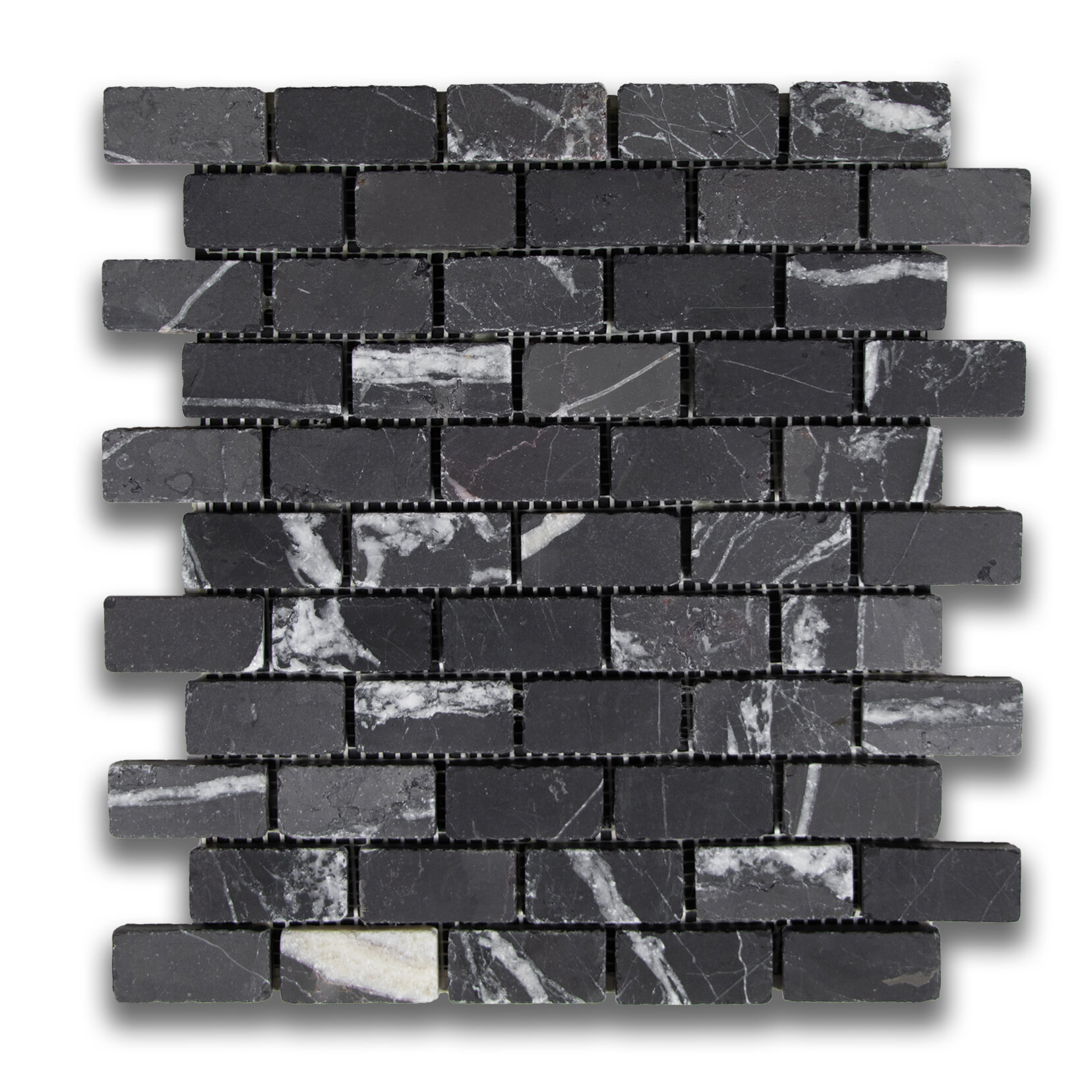 Nero St. Gabriel Tumbled 1"x2" Brick Mosaic