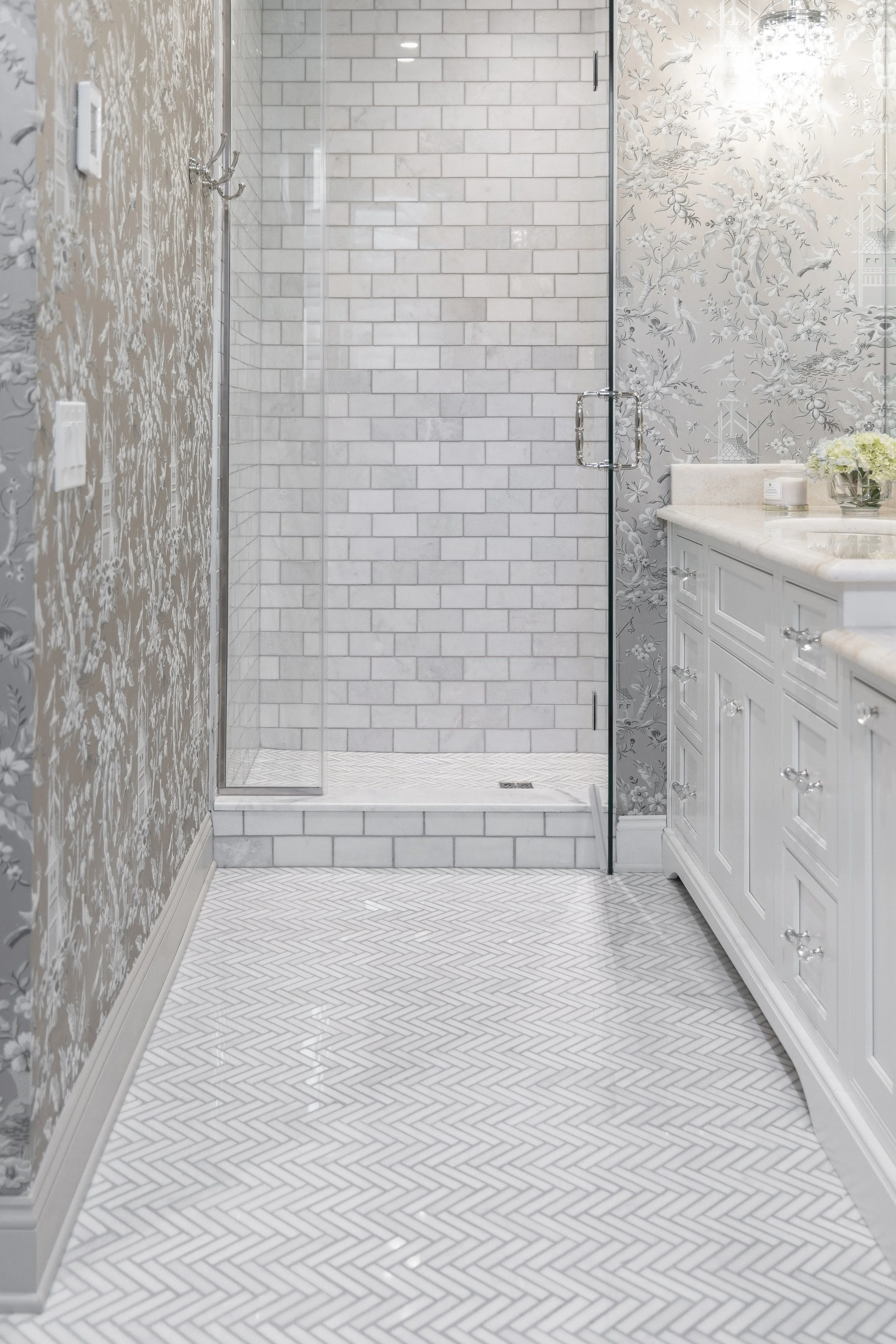 Herringbone Tile Pattern Shower
