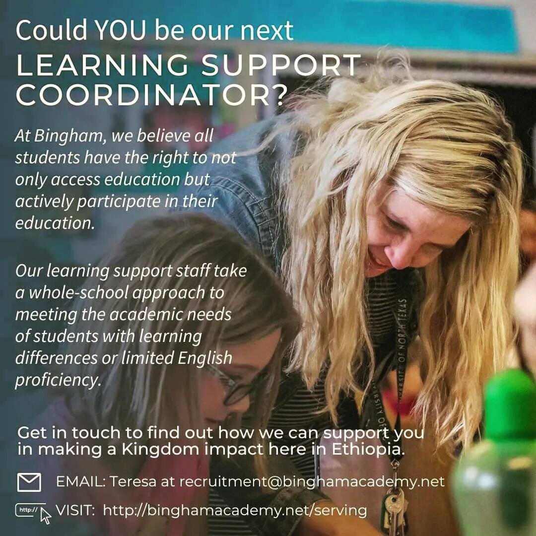 We'd love to have YOU join our team as the next Learning Support Coordinator!

Email: recruitment@binghamacademy.net OR
binghamacademy.net/serving for MORE INFO!