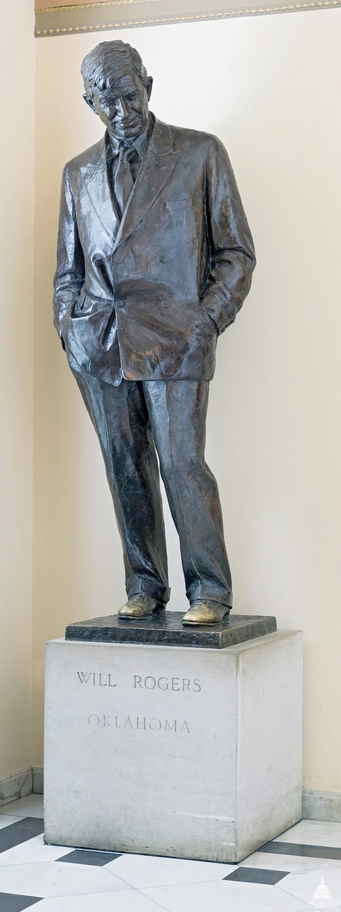 statue of will rogers in the national statuary hall at the capitol building