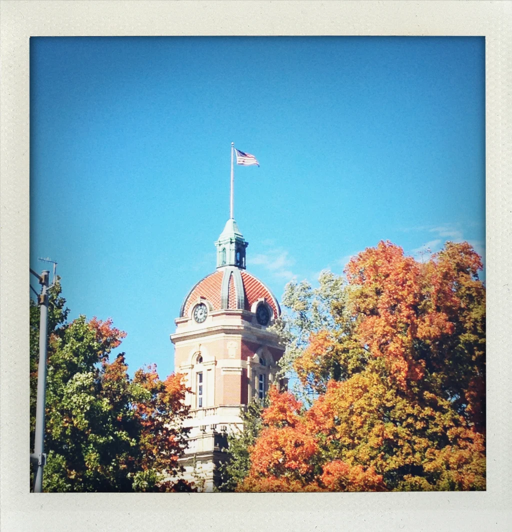 The Goshen Courthouse on a beautiful fall day.