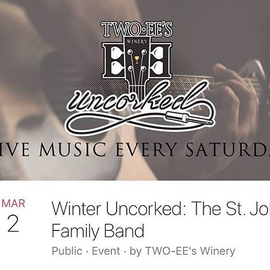 A fine way to spend your Saturday. 🍷 + 🎶 = 🤩@stjohnfamilyband and @twoeeswinery