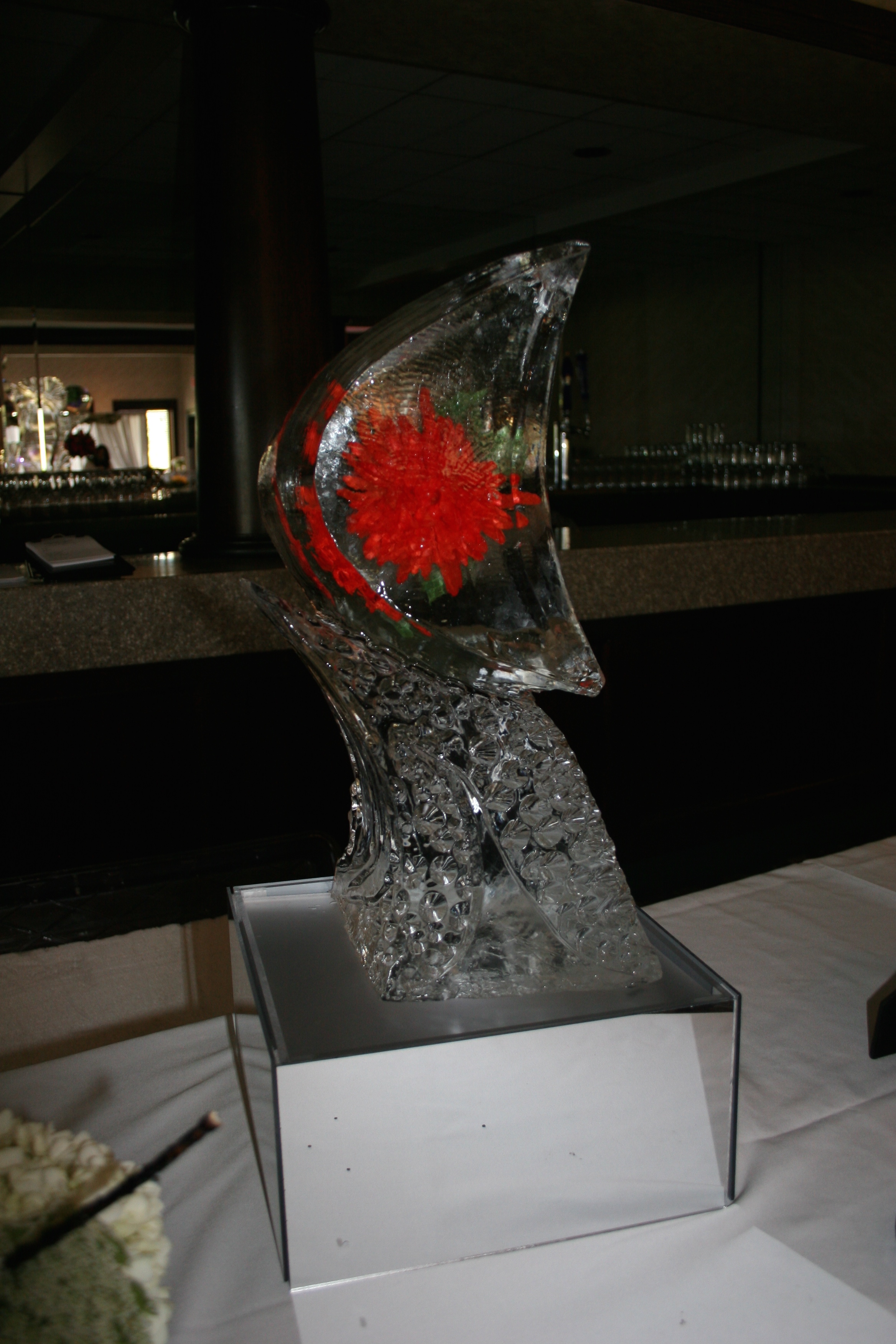 Tabletop Ice Sculpture-Red Zinnia.jpg