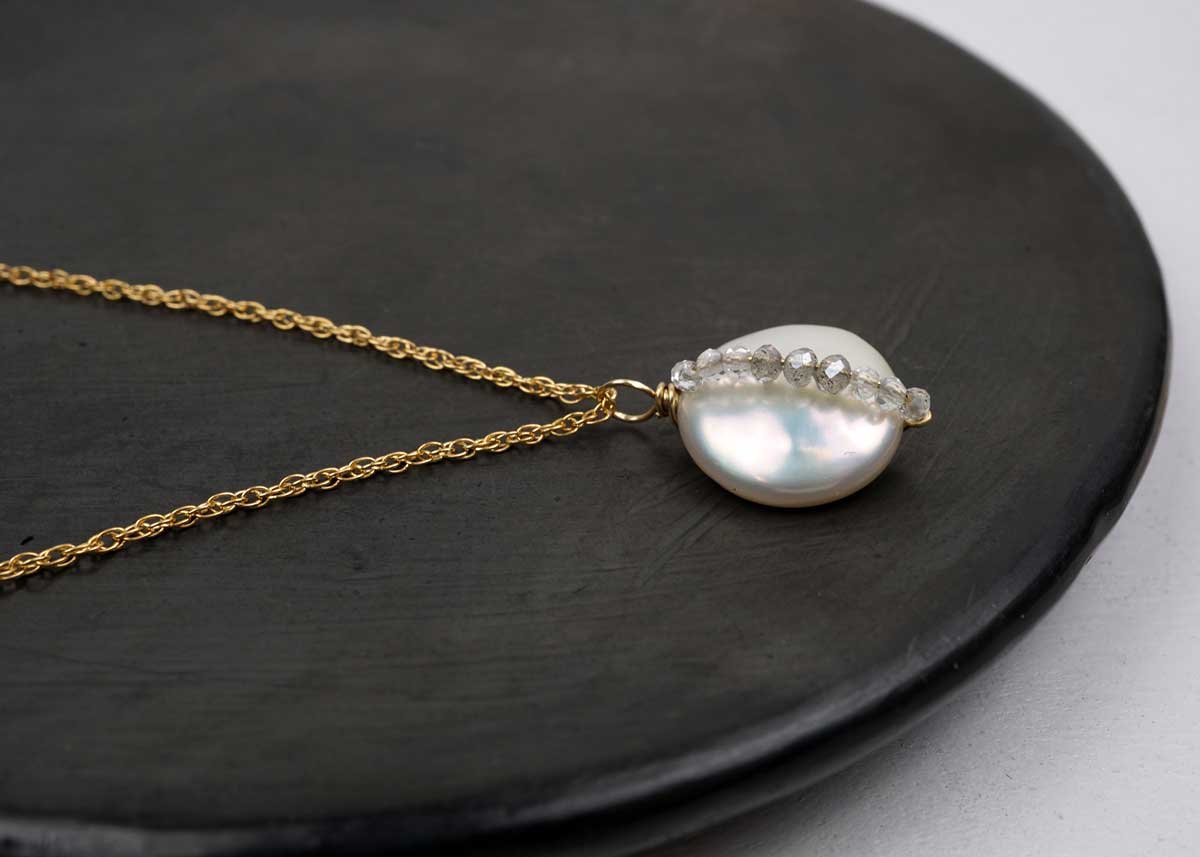 Wrapped coin pearl necklace — Calliope 