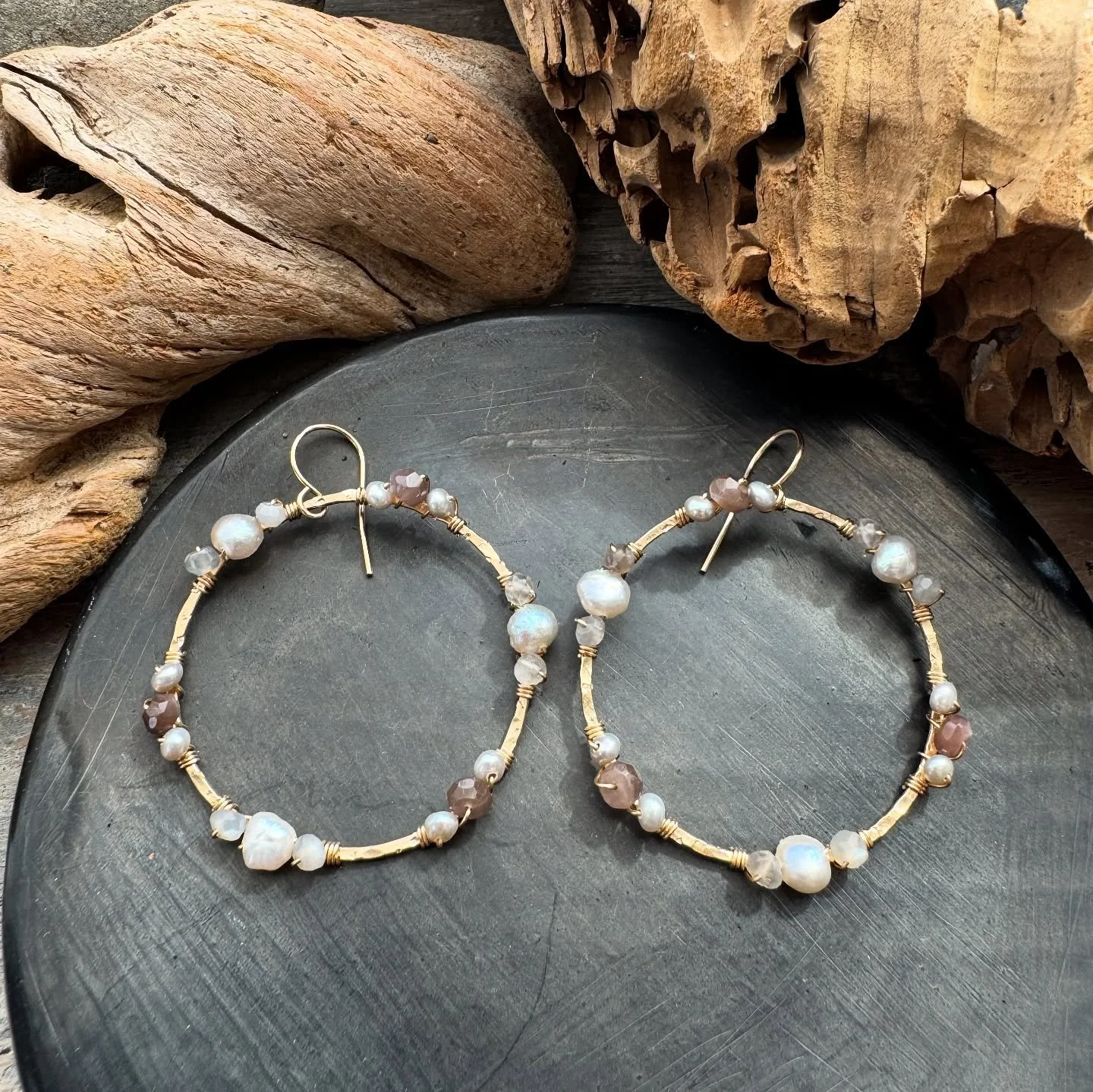 Day 8 of 7 😬 for the #7in7earrings challenge. I wasn&rsquo;t able to get a piece up for the final day yesterday so trying the better late than never strategy! For my 7th pair of earrings I textured these 14k gold-filled circles all up and wrapped th