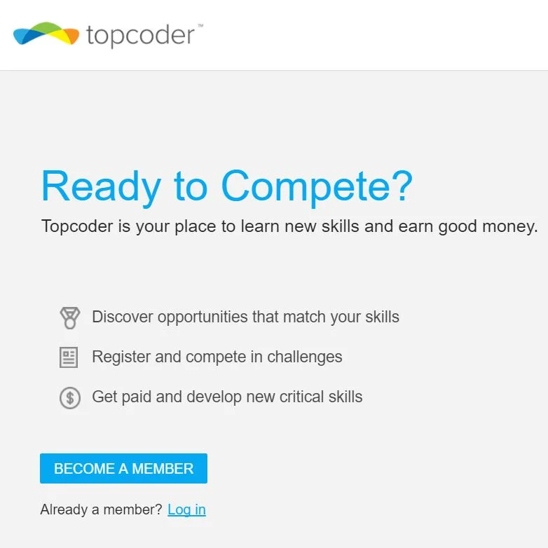  TopCoder compete login page. 
