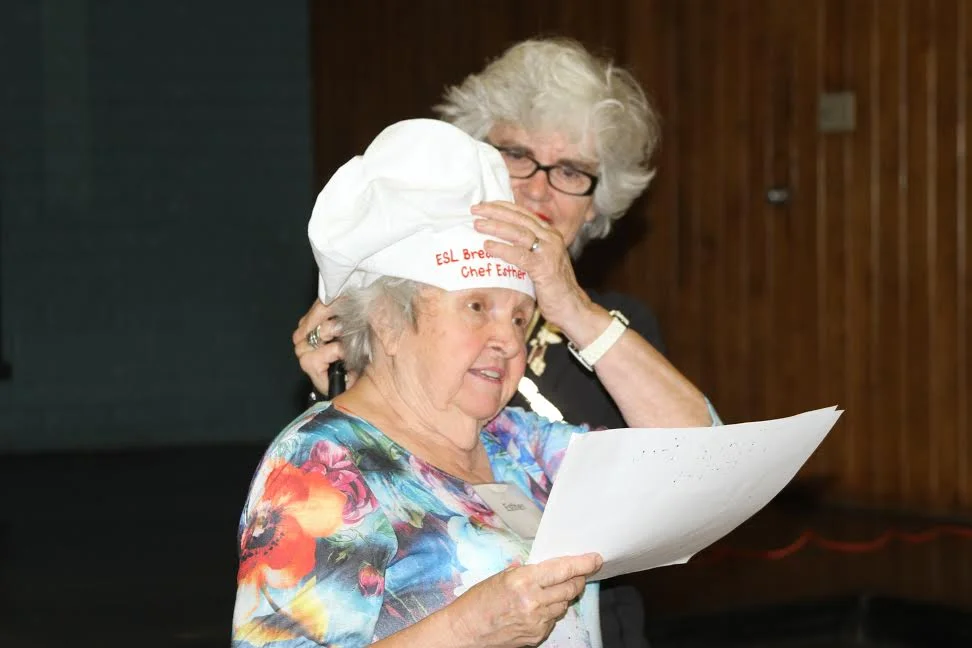 Esther Crawford sports a new chef's hat labelled ESL Breakfast Club, Chef Esther. Besides turkey, her meal included home-made stuffing, cranberries, kale salad, and pumpkin oat bars.