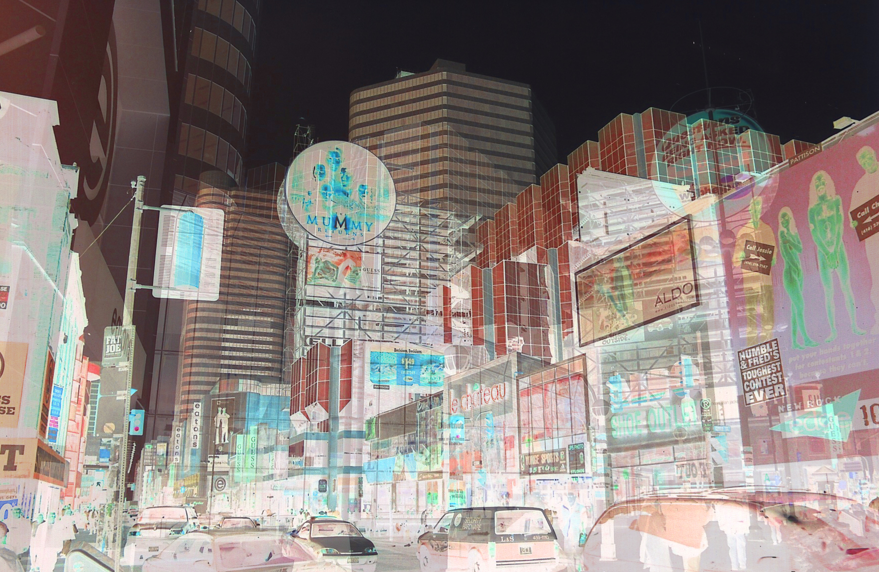 White noise of digital billboards around Dundas Square - the "mini Times Square"of Toronto