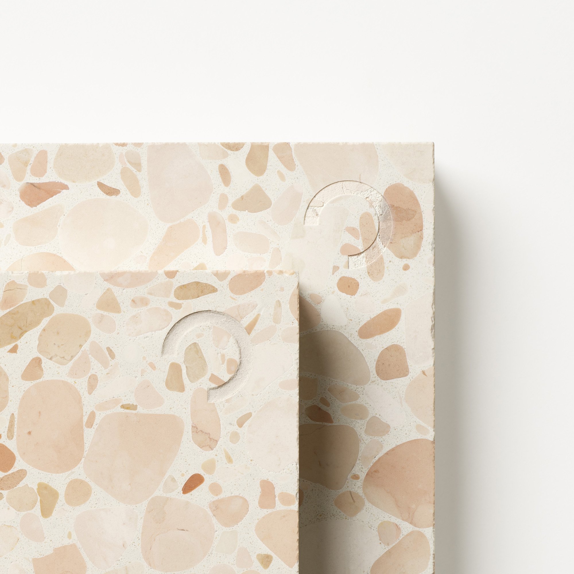 Close up of Fibonacci Juliette's Kiss terrazzo