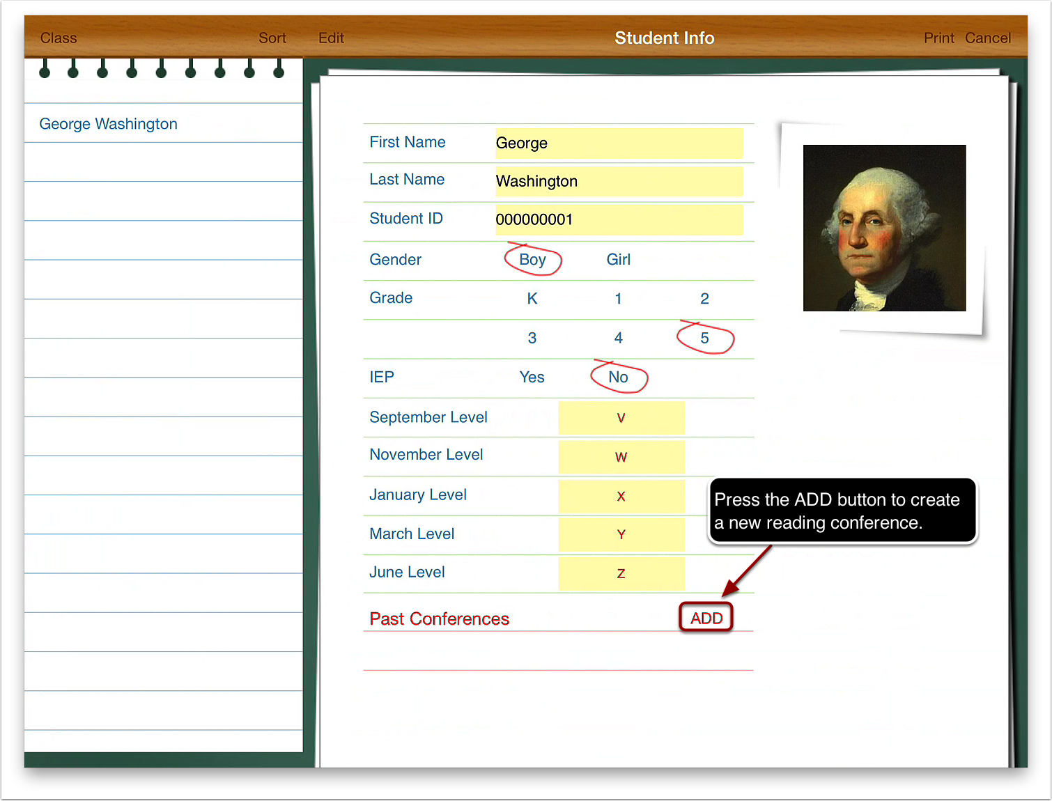2. Press the Add button to create a new reading conference.