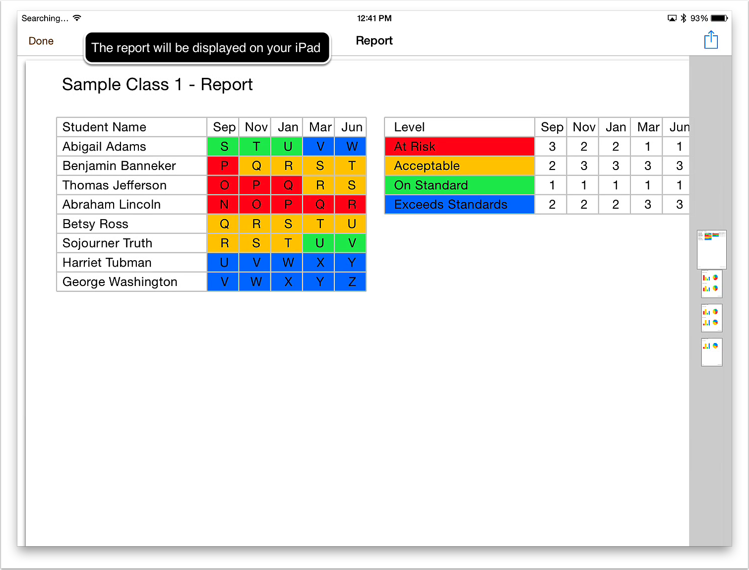 9. The report will be displayed on your iPad.
