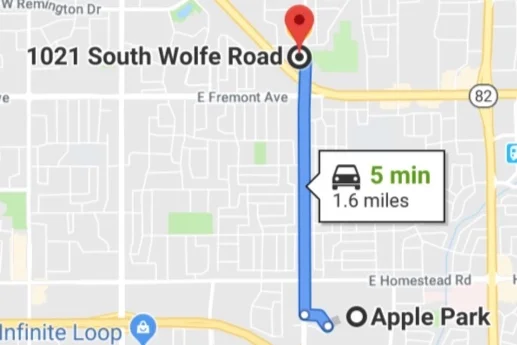 Apple Park in Cupertino to my counseling therapy office - Map