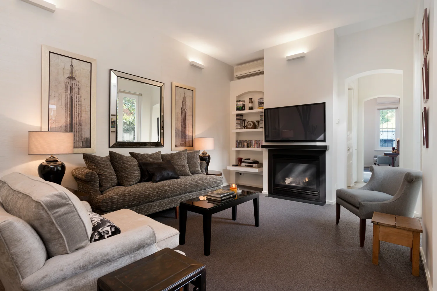 Living room with plush rich interior design.