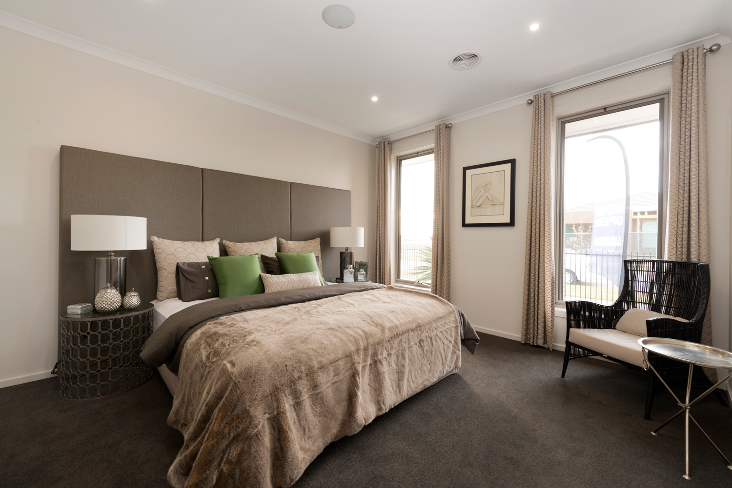 Bedroom with lush rich furnishing.