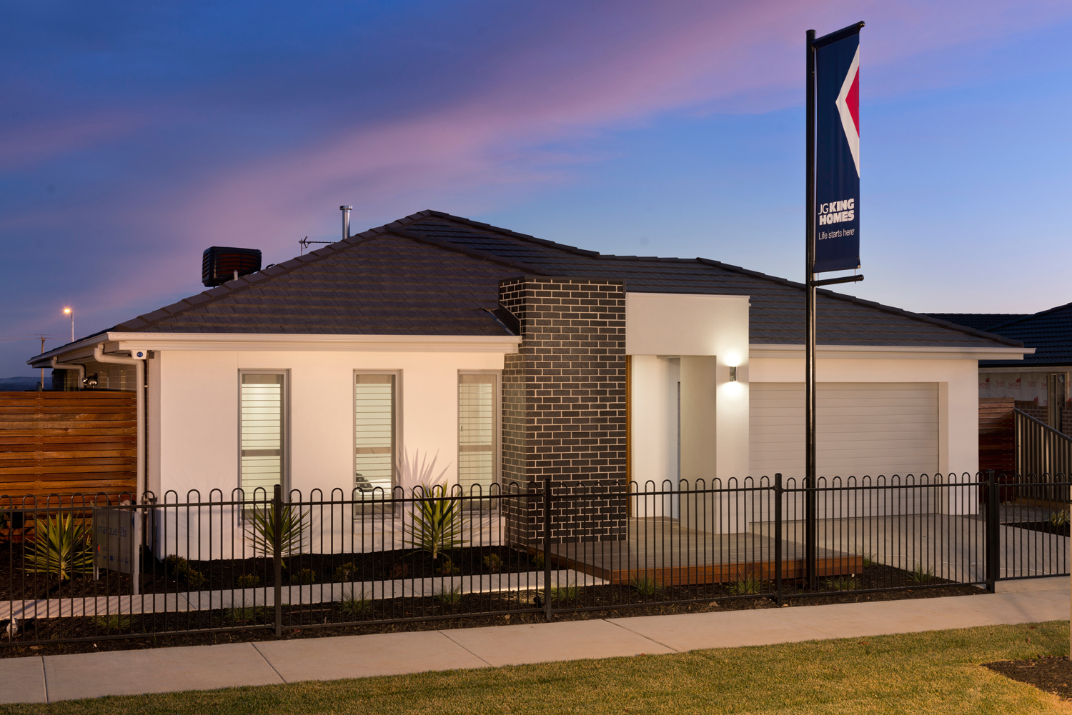 Front external of single floor suburban display home.