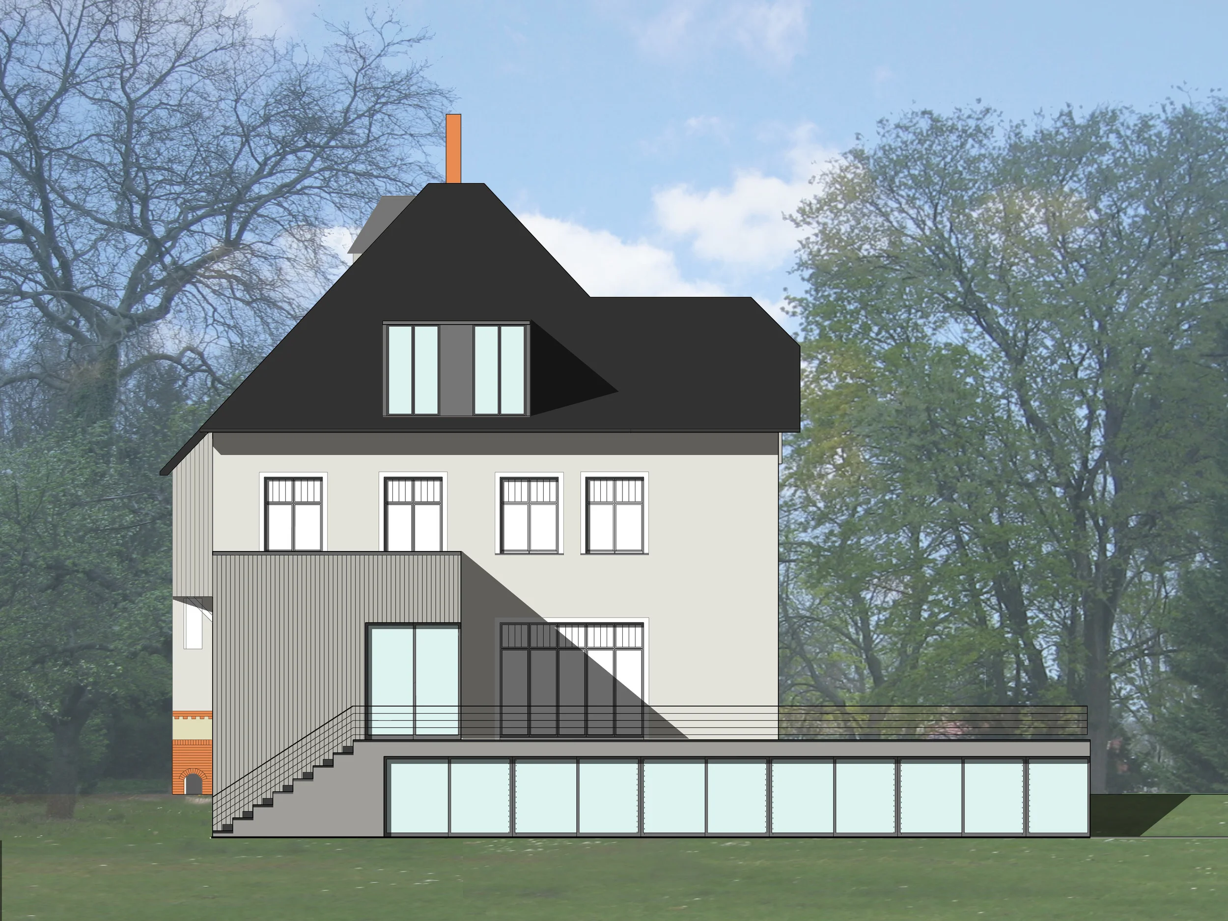 Entwurf Villa - Ansicht Süd