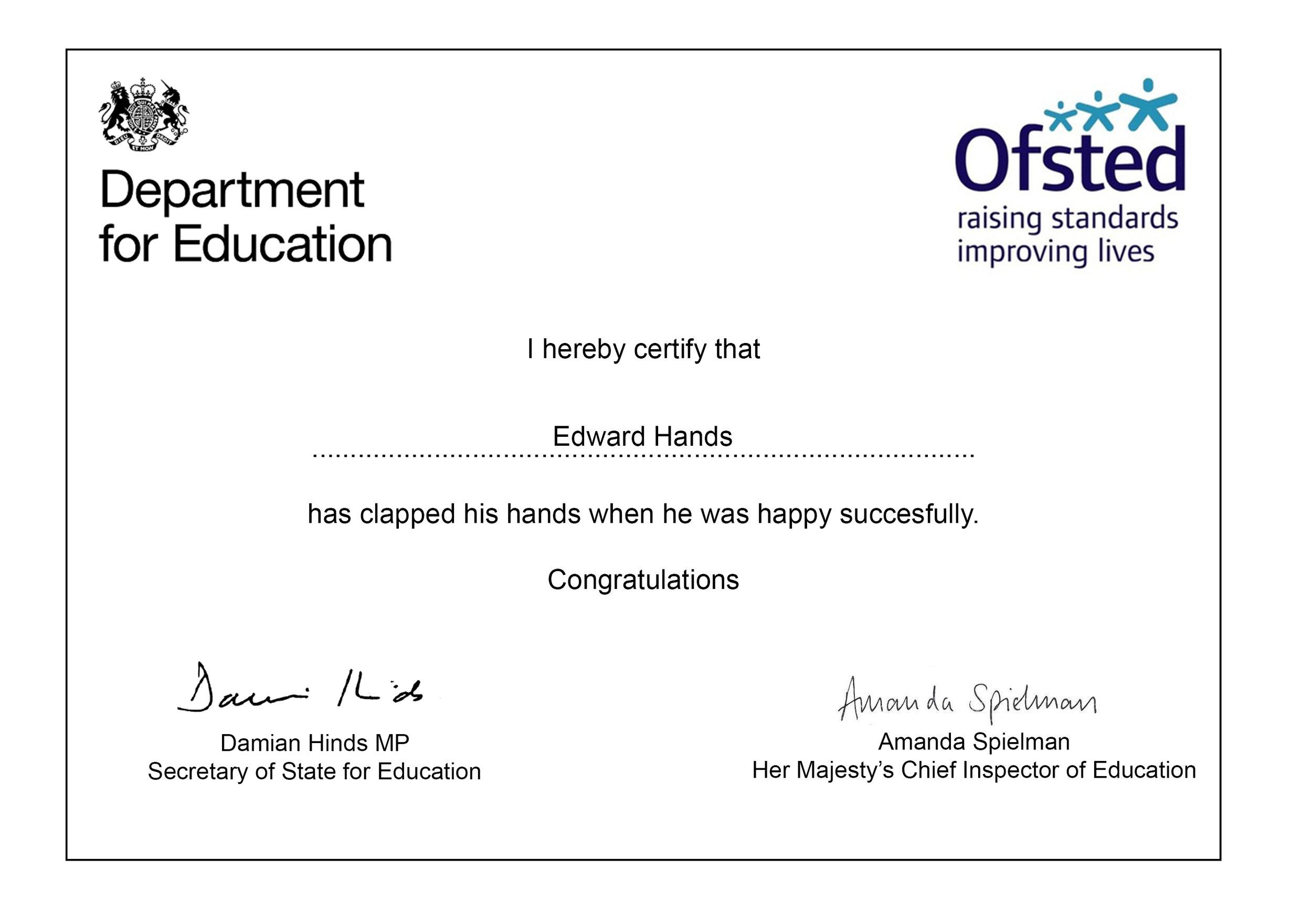 If you're happy and you know it Certificate