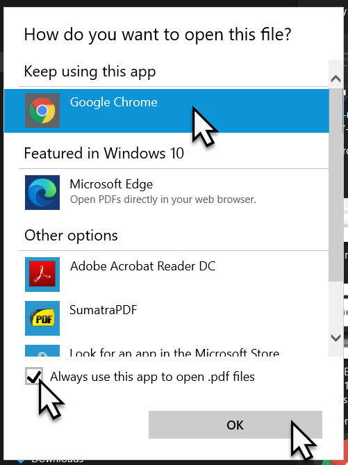 how to set default program to open pdf file in windows 10