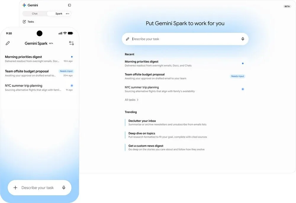 A screenshot of the Gemini Spark interface.