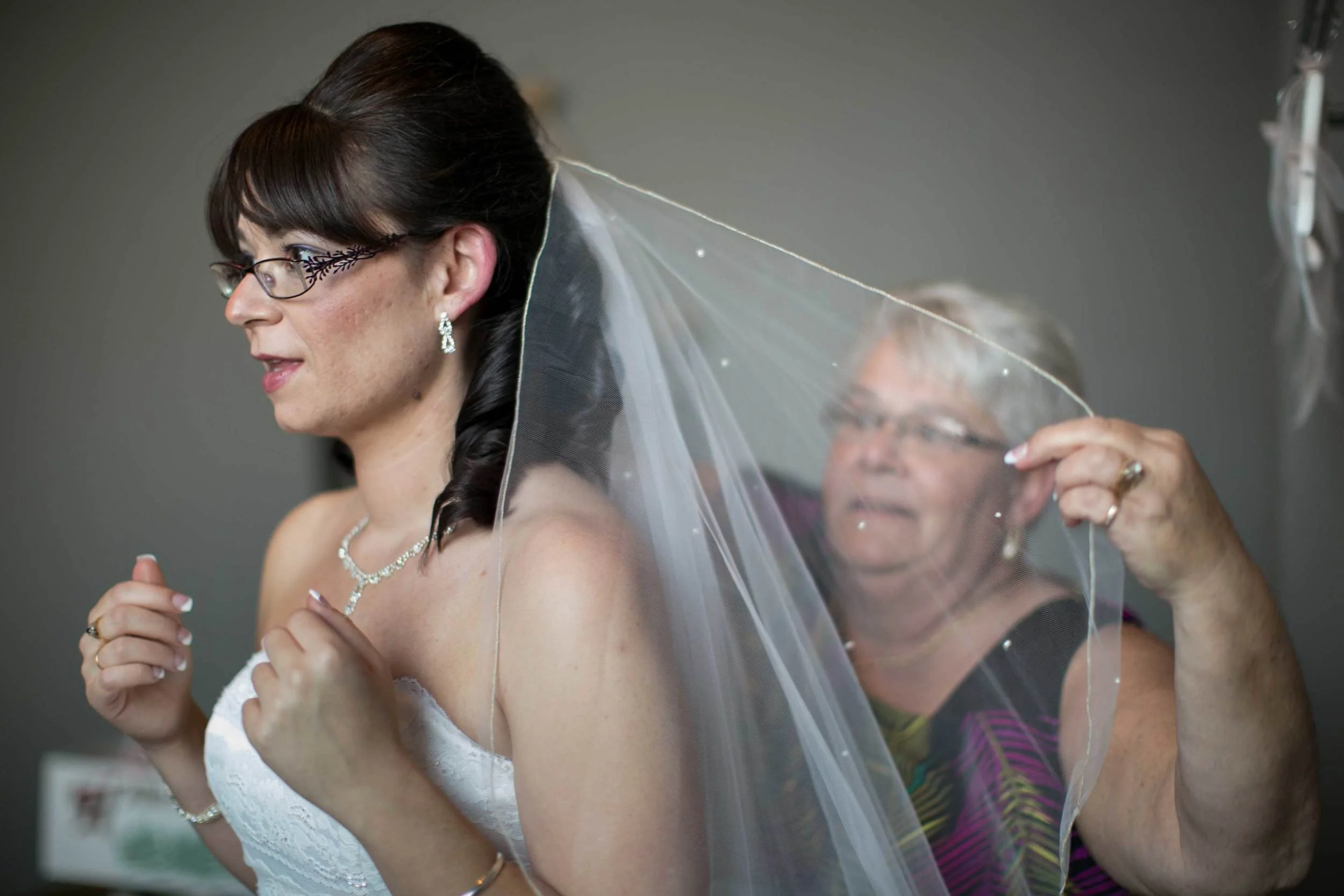 11, 12 & 13. THREE BRIDES ADJUST THEIR CHOSEN HEADWEAR ... A VEIL....