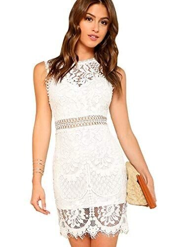 Verdusa Scalloped Hem Fitted Lace Dress