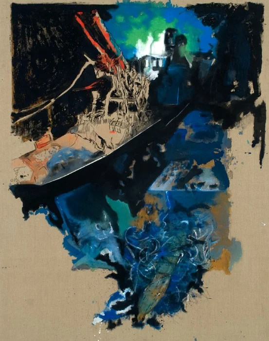 “Home,” Acrylic & bleach on linen, 46″x60″, 2009