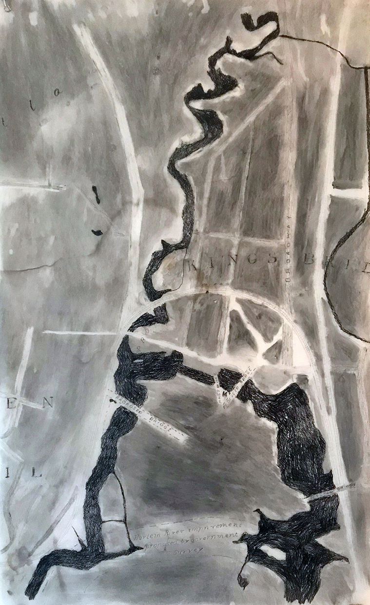 Mosholu #3, 2018, Graphite and Charcoal on Film, 30 x 20 inches