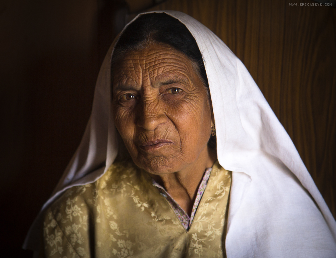 I called her Grandma. She was shy woman who owned the houseboat on Dal Lake my sister, baby niece and I stayed on during our time in Srinagar, Kashmir. She was initially hesitant about my camera but warmed up and let me get this shot after I had been staying on her boat for a few days.