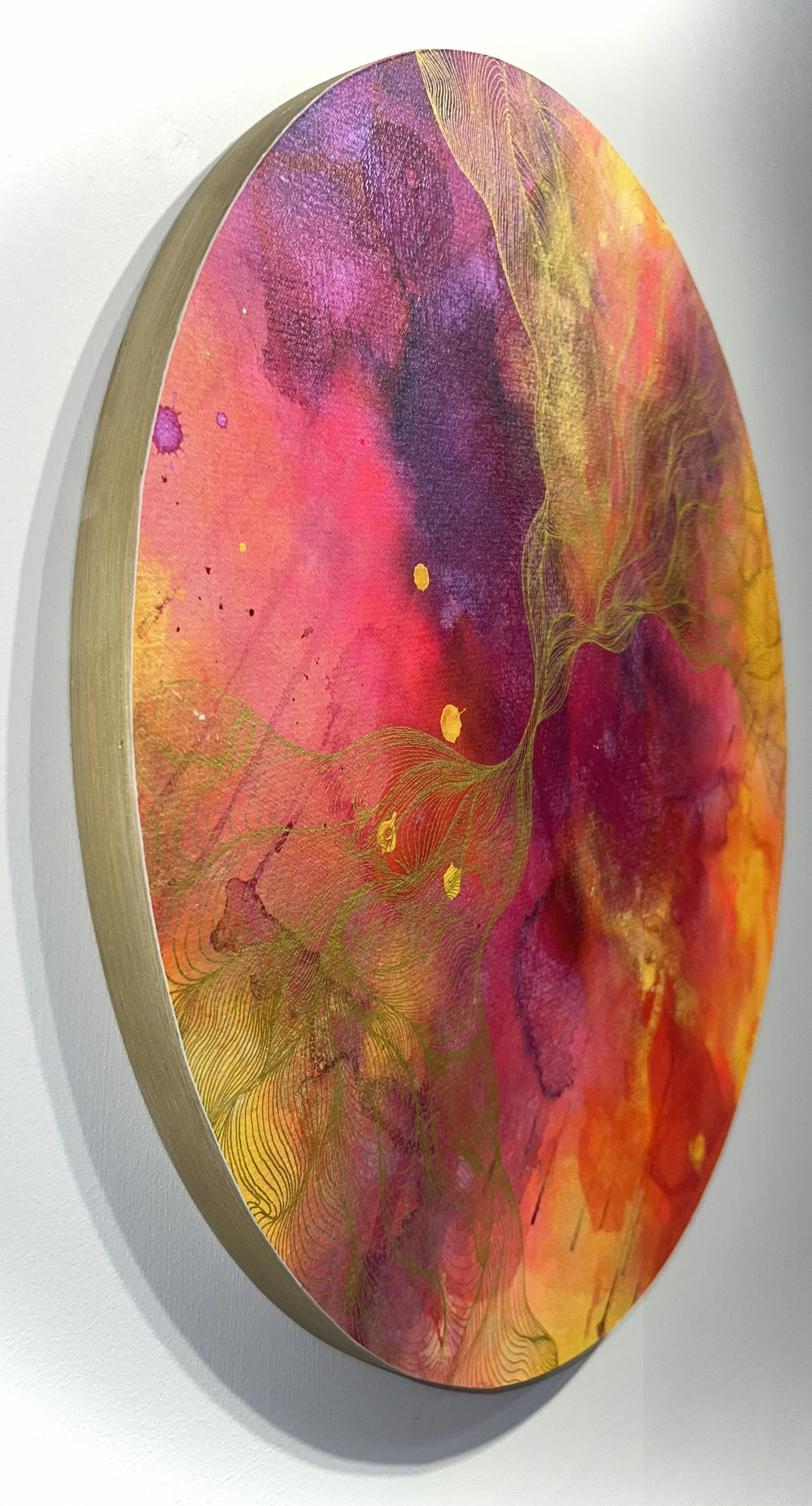 Glenyse Thompson Wonderland #23 Contemporary Art 2025 Inks, 23k gold leaf, on handmade paper 20 inch round detail 1.jpg
