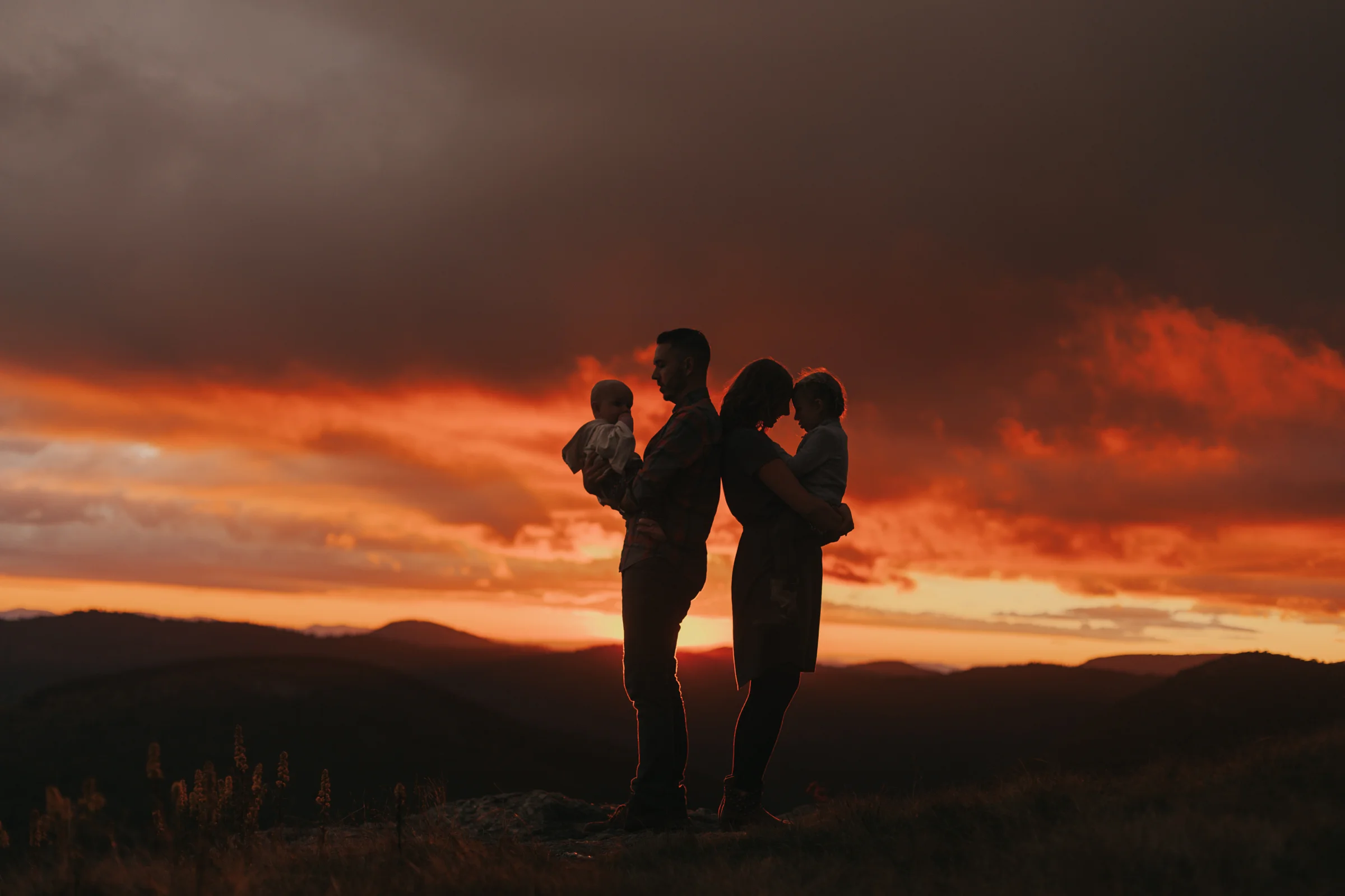 Family at sunset on Blue Ridge Parkway