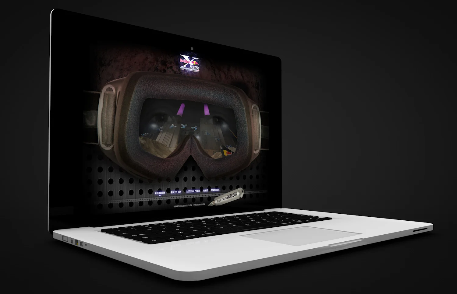X-Fighters Motocross DVD Instead of giving away a flyer at motocross events held around the country, we designed a USB thumb stick that contained an exclusive interactive experience. The concept of the experience is that the viewer is looking through the eyes of motocross legend James Stewart and viewing exclusive content through this unique POV.