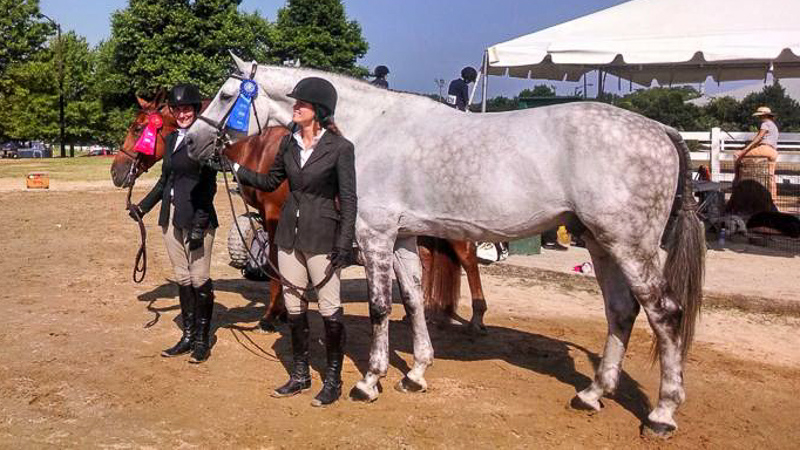Erin McGuire and Liz Fogleman celebrate first and second in the Amateur-Owner Hunters.