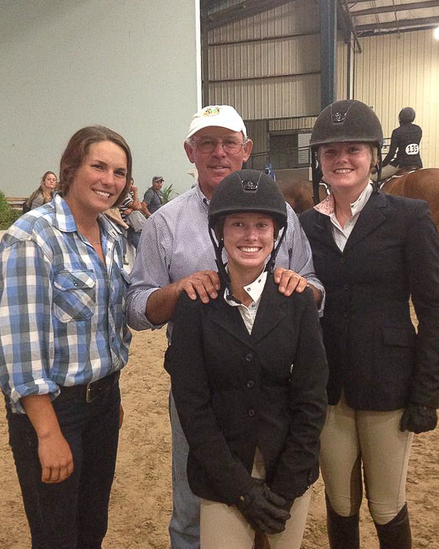 Trainers Tamara Berkowitz and Jack Towell celebrate two great performances by riders Addison Byrd and Sarah Isgett.