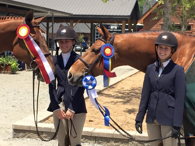 Lily Bennett and Maraschino, left, and Addison Byrd and Too Cool share a winning photo at Tryon.