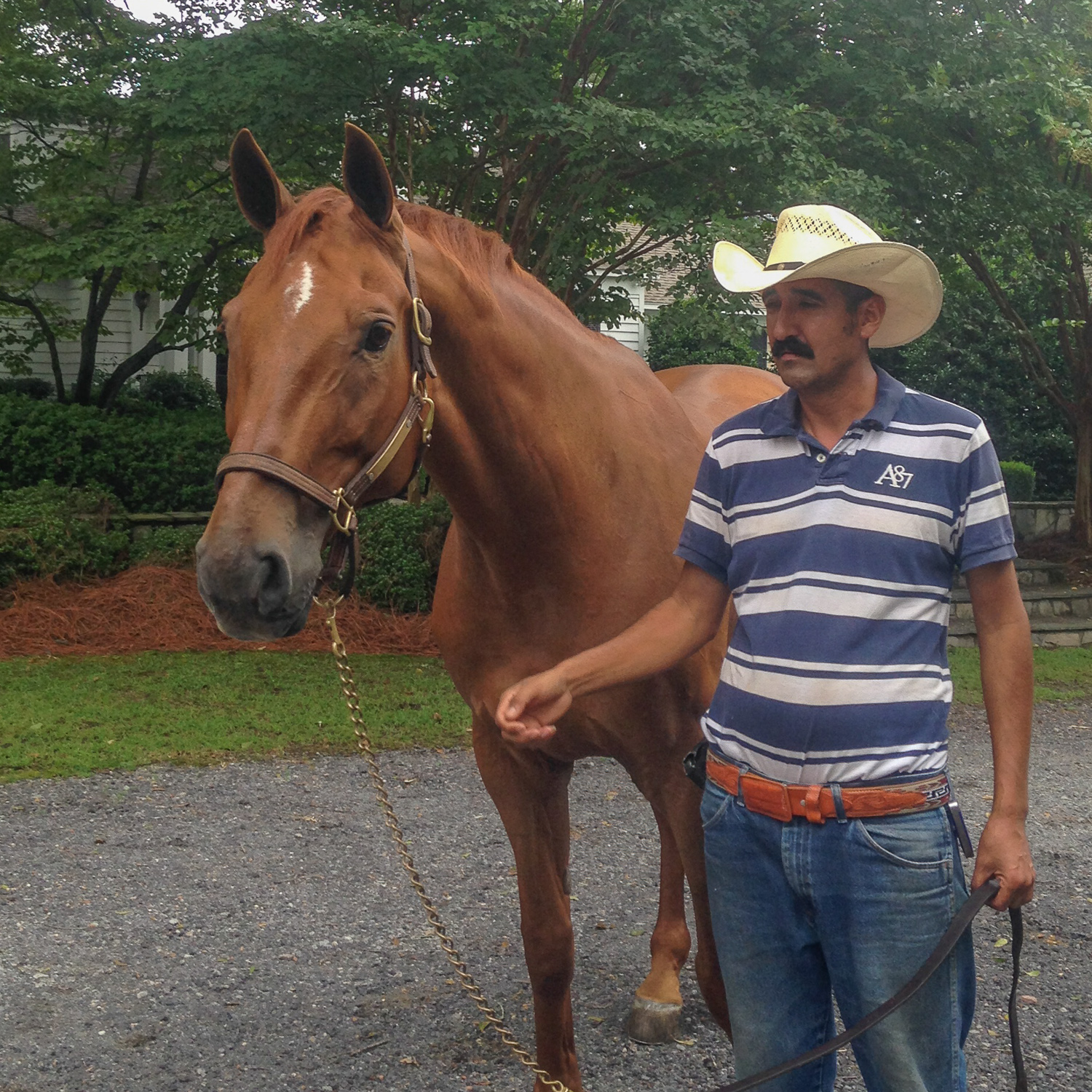 Brunello poses for photographs with long-time groom Alberto Ramirez.