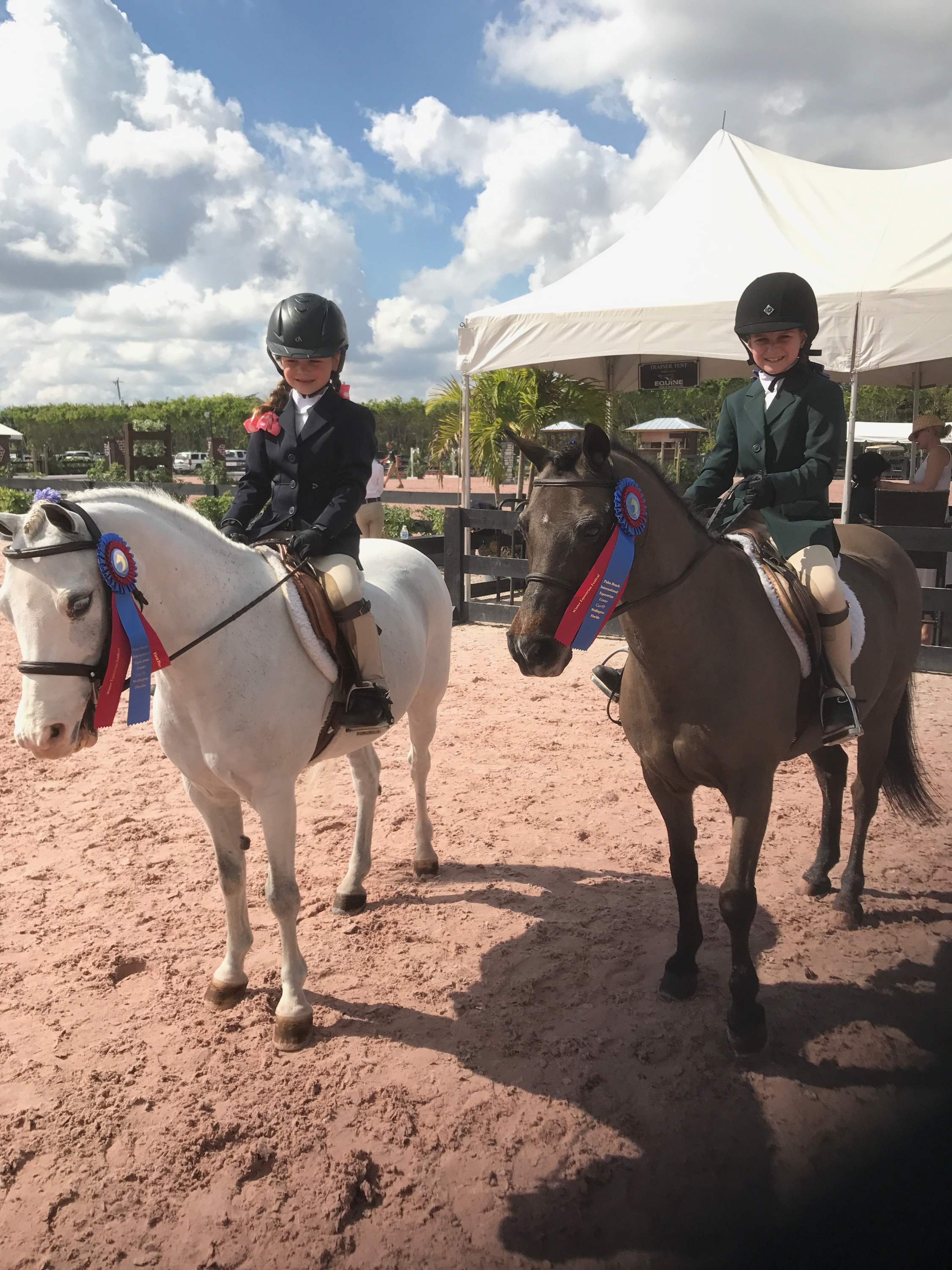 Elle Boyd, left, and Mary Jo Serio shared blue-ribbon rewards in the Short Stirrup section.