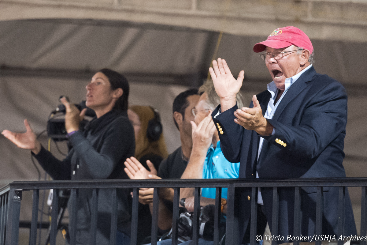 Jack Towell and Liz Fogleman cheer on Liza and Maraschino during the WCHR Spectacular.