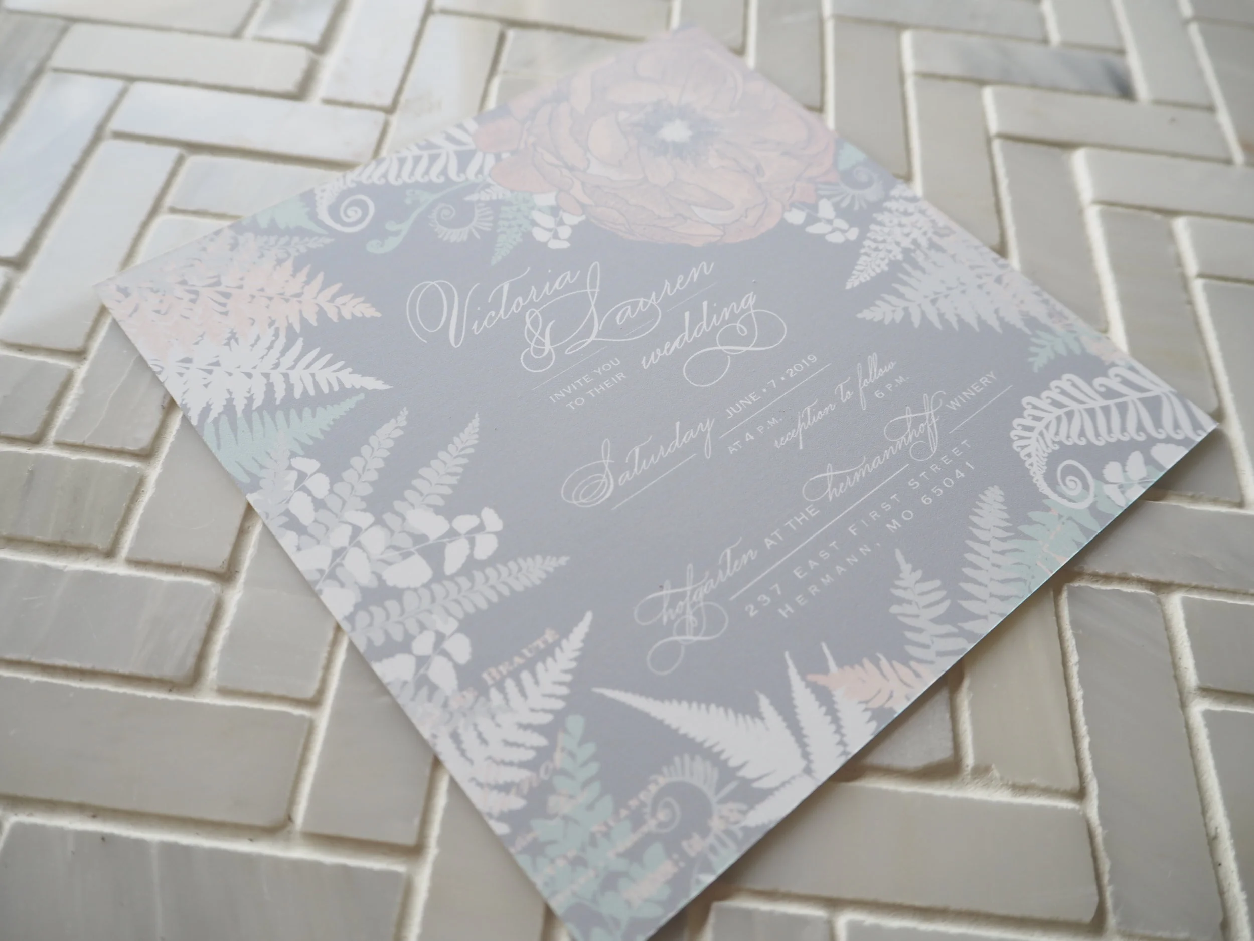 Peony & Fern Wedding Invitation