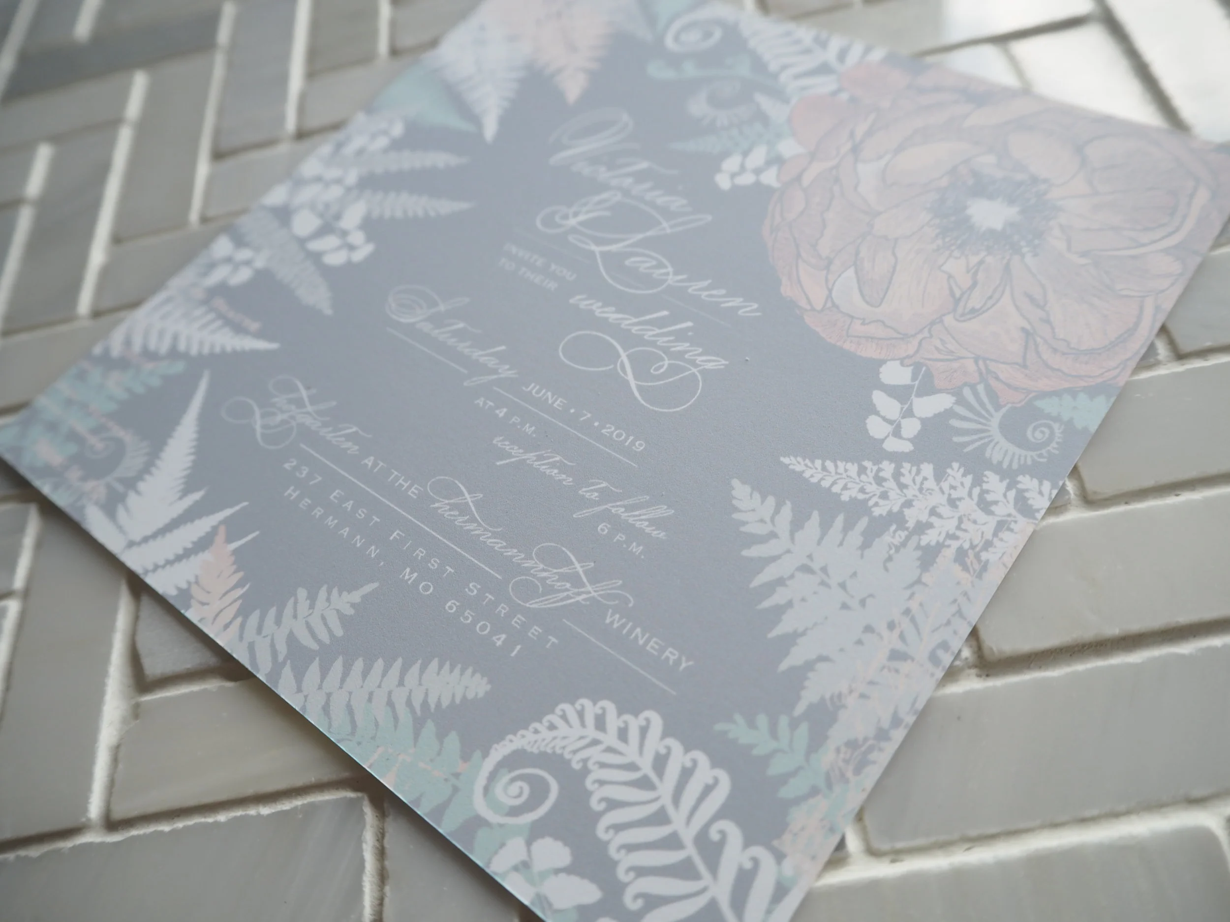 Peony & Fern Wedding Invitation