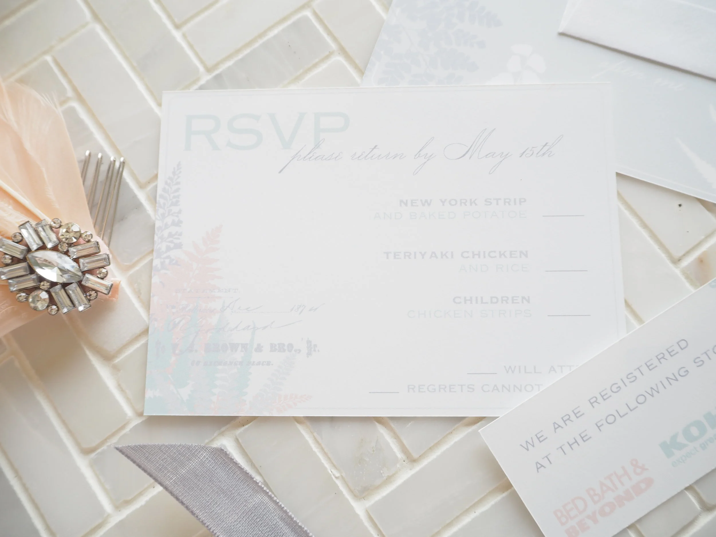 RSVP Card & Return Envelope Peony Fern 