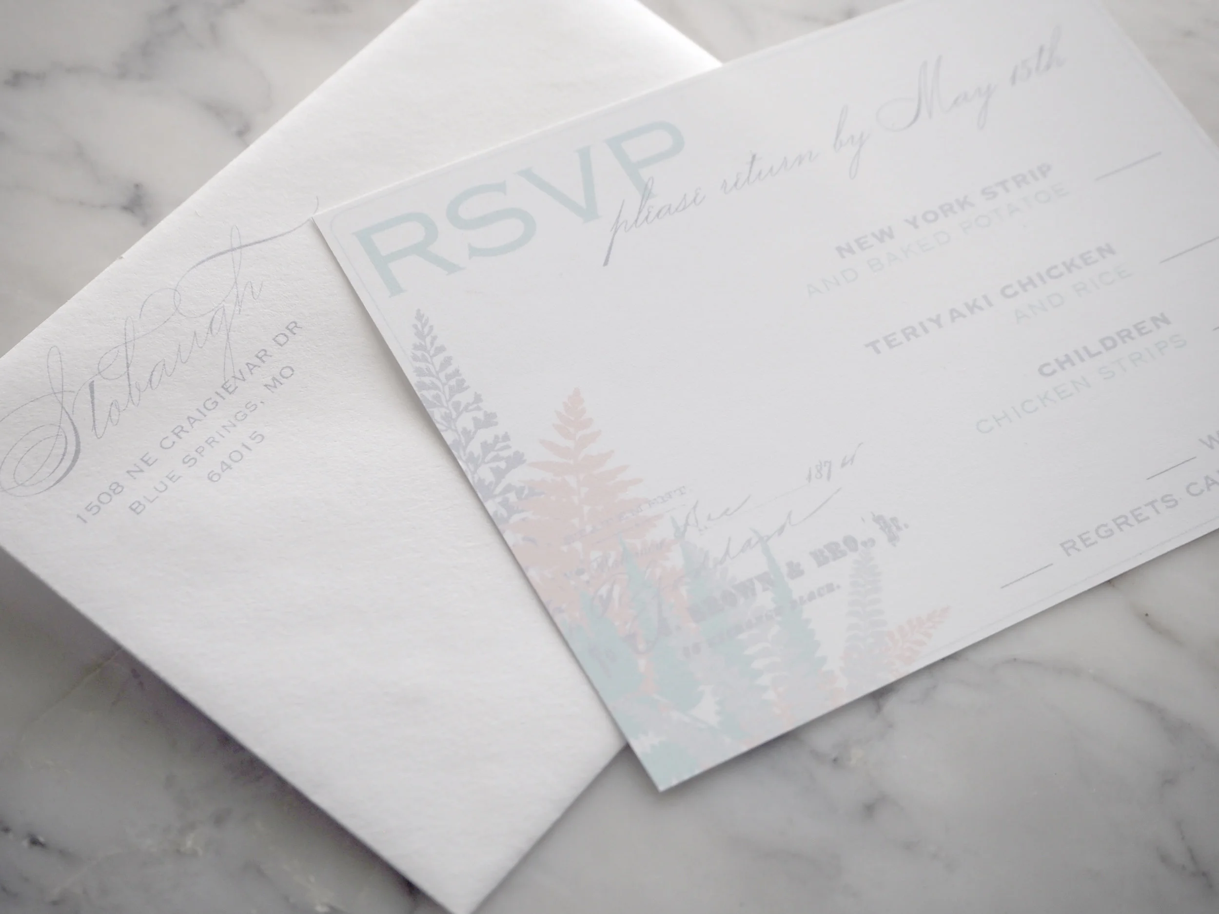 RSVP Card & Return Envelope Peony Fern 