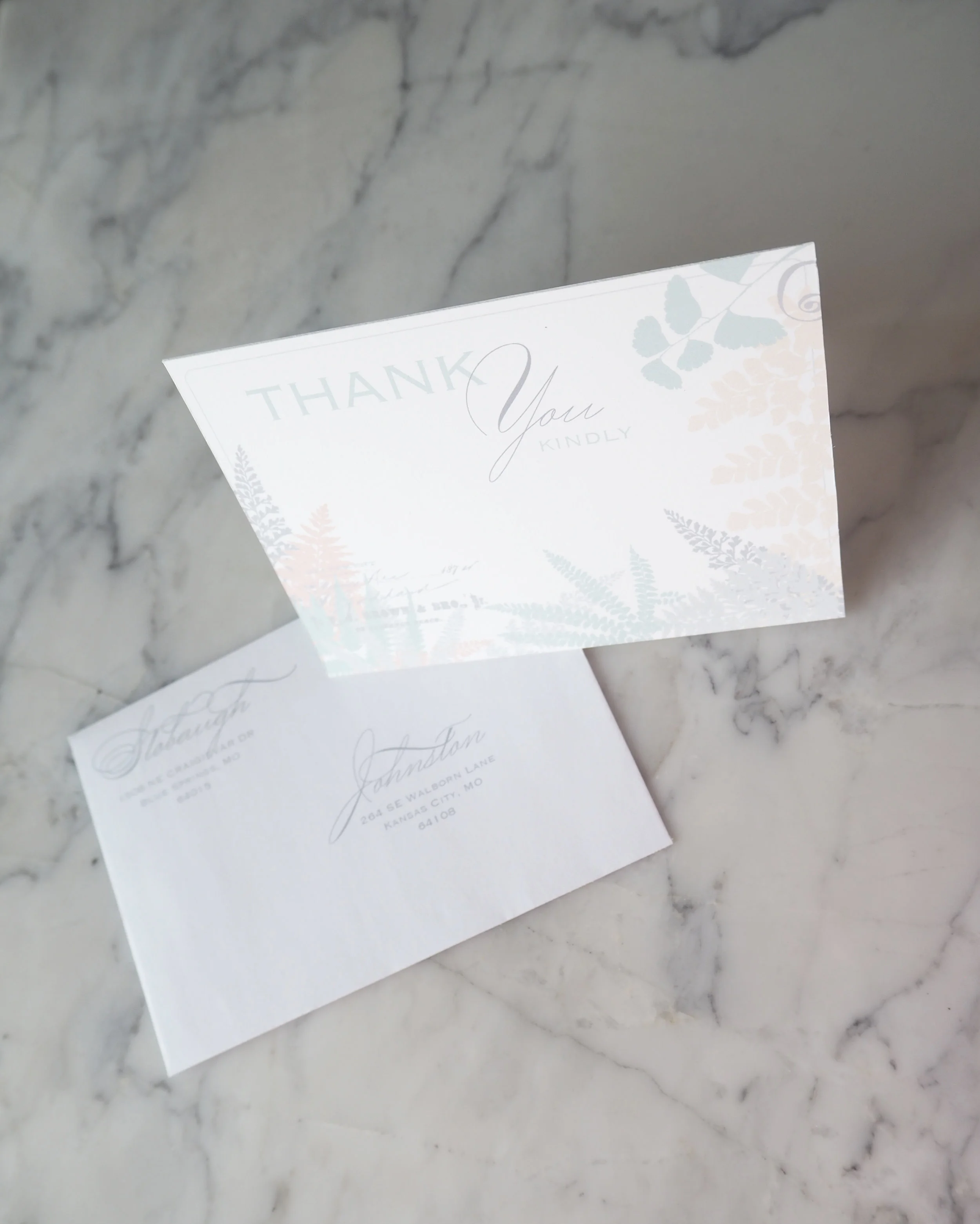 Thank You Card & Return Envelope Peony Fern 