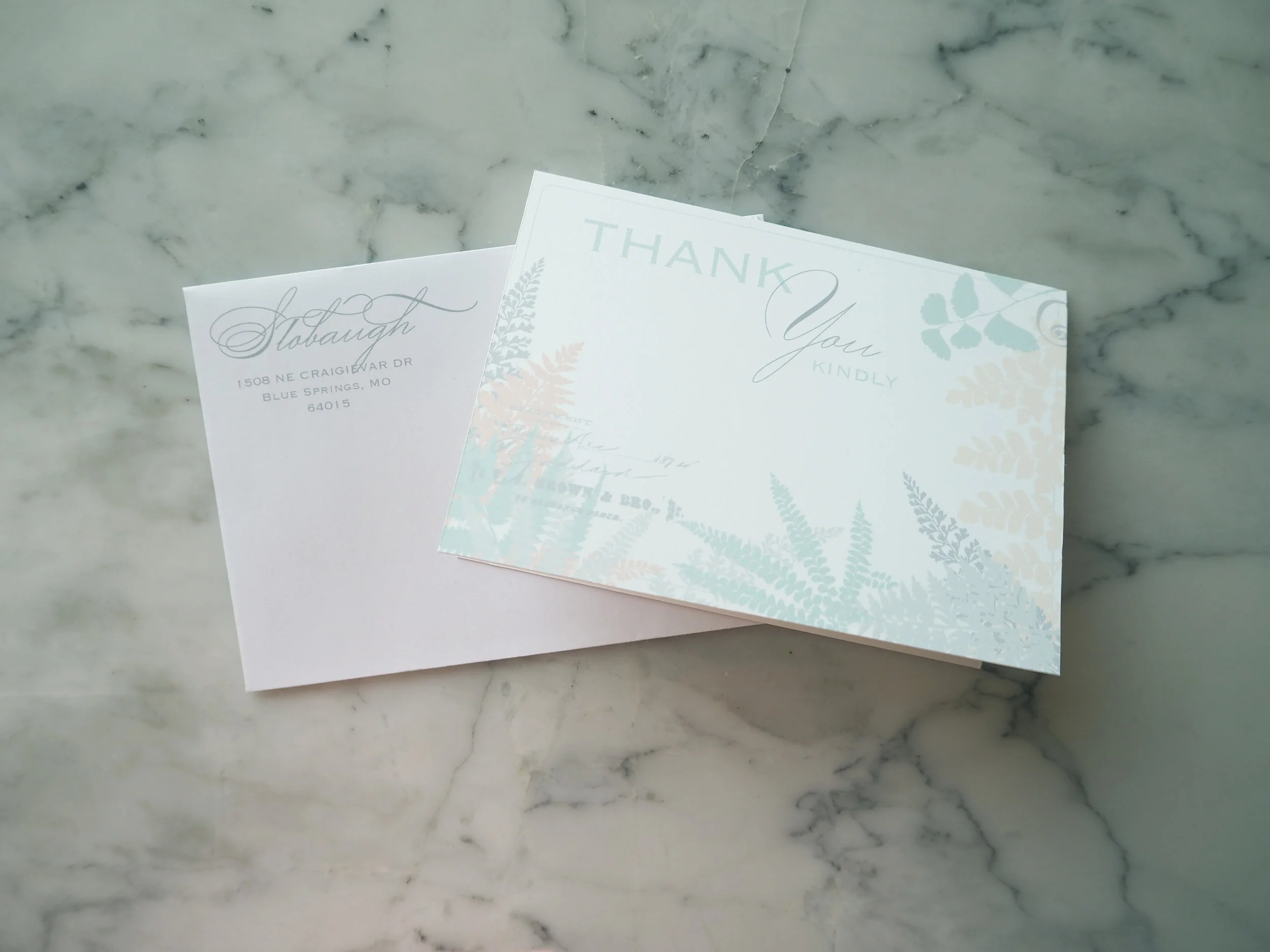 Thank You Card & Return Envelope Peony Fern 