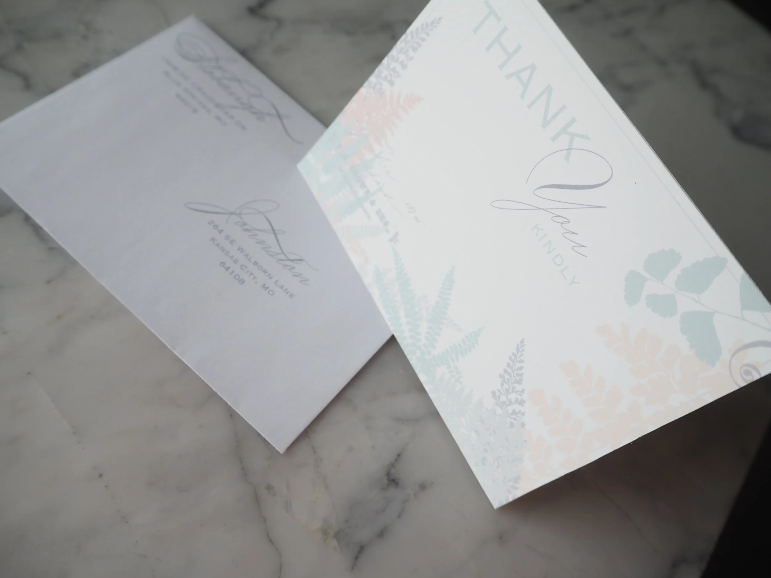 Thank You Card & Return Envelope Peony Fern 