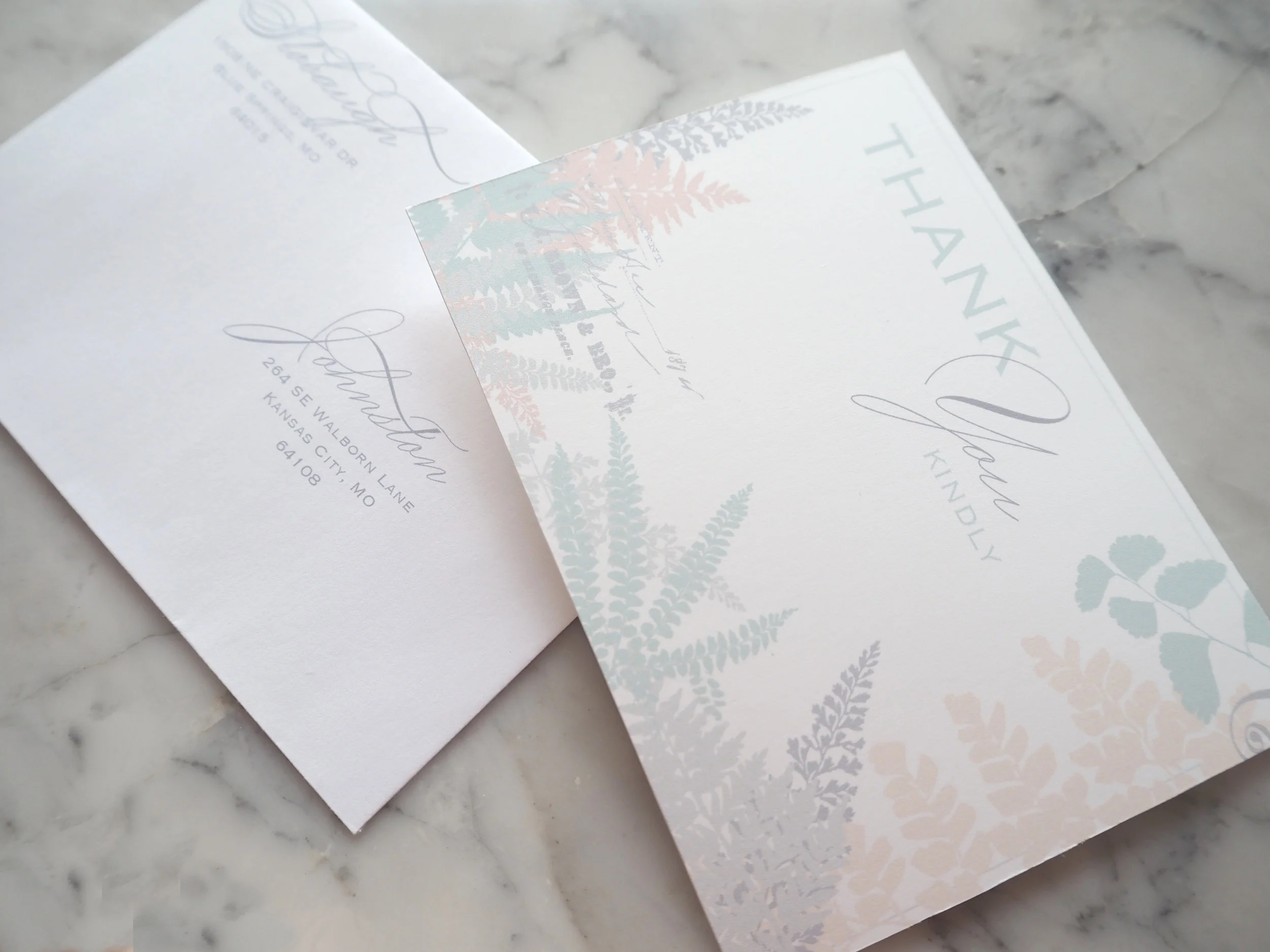 Thank You Card & Return Envelope Peony Fern 