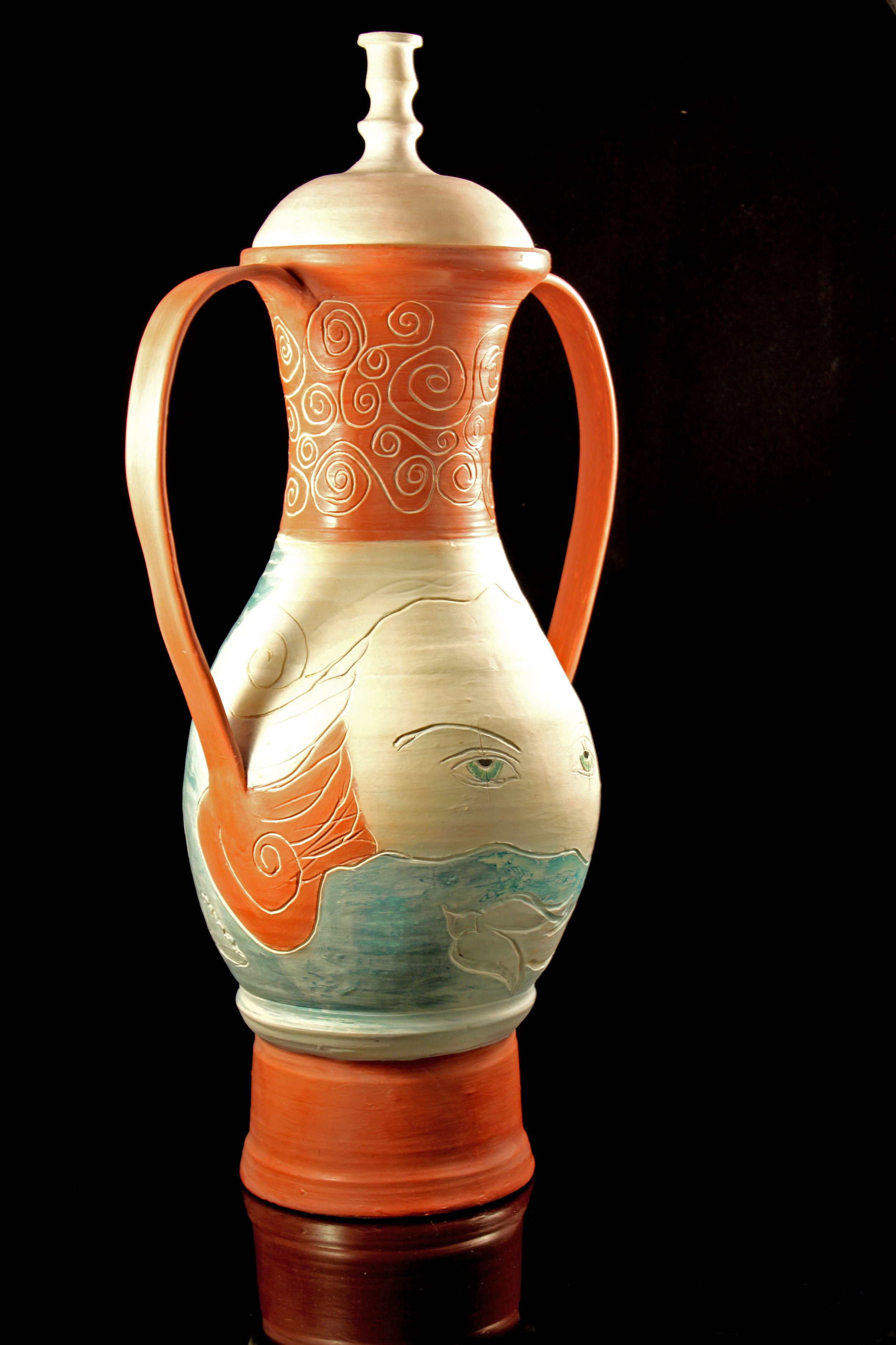 One of my first terra sigillata projects, twenty years ago, ""See" of Life," amphora