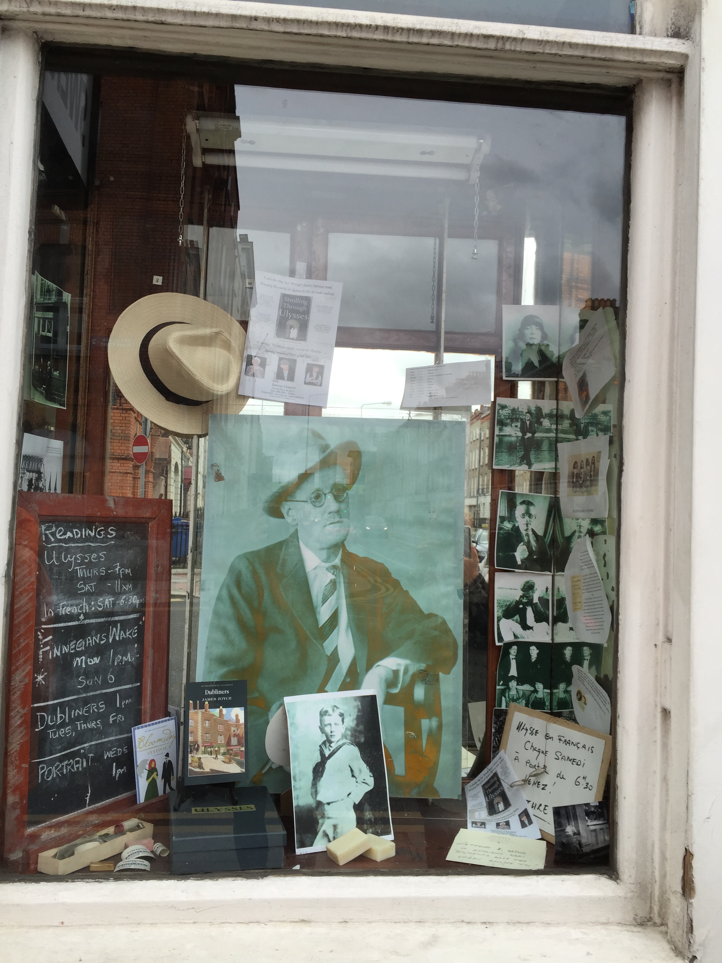 That's right, James Joyce in the window of F.W. Sweny & Co. Ltd. Dublin, Ireland